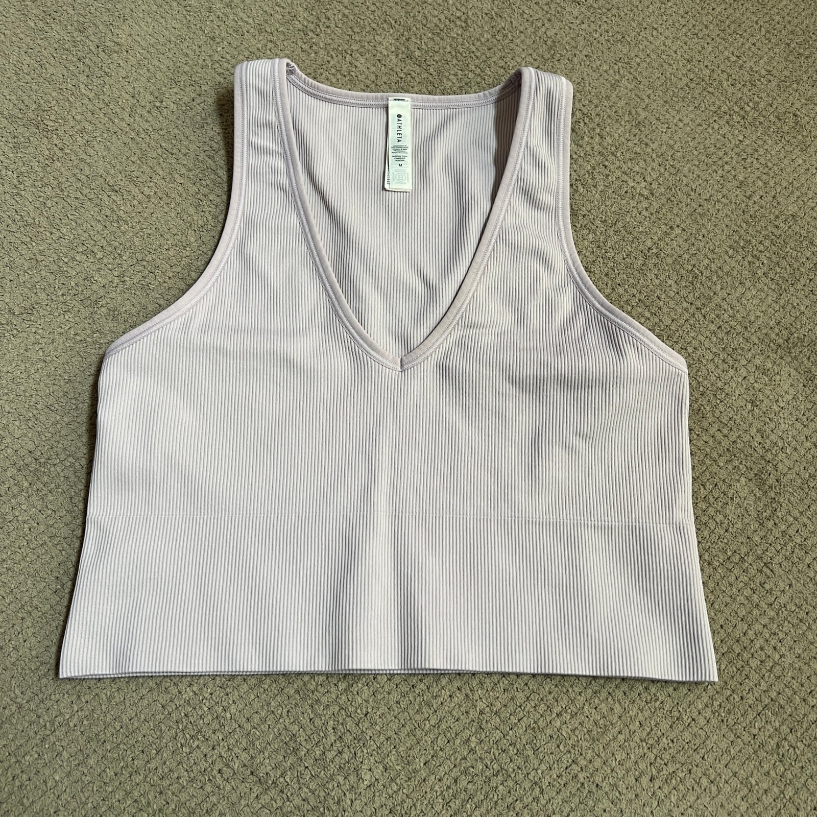Athleta Aurora Ribbed V-Neck Crop Tank Top Lavender Purple Size M